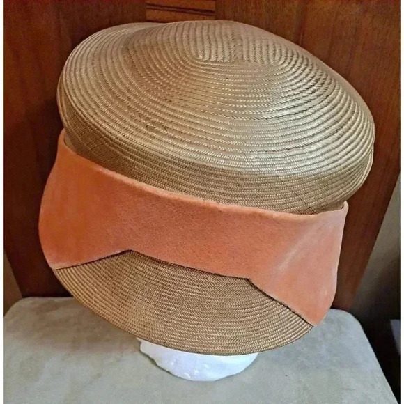 Suzy Lee Women's California Vintage Beige Hat w/Orange Velvet 1960's - Picture 5 of 9
